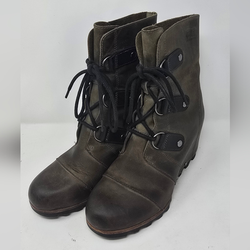 SOREL Joan Of‎ Arctic wedge boots women 8.5 brown leather gorpcore Grangecore.